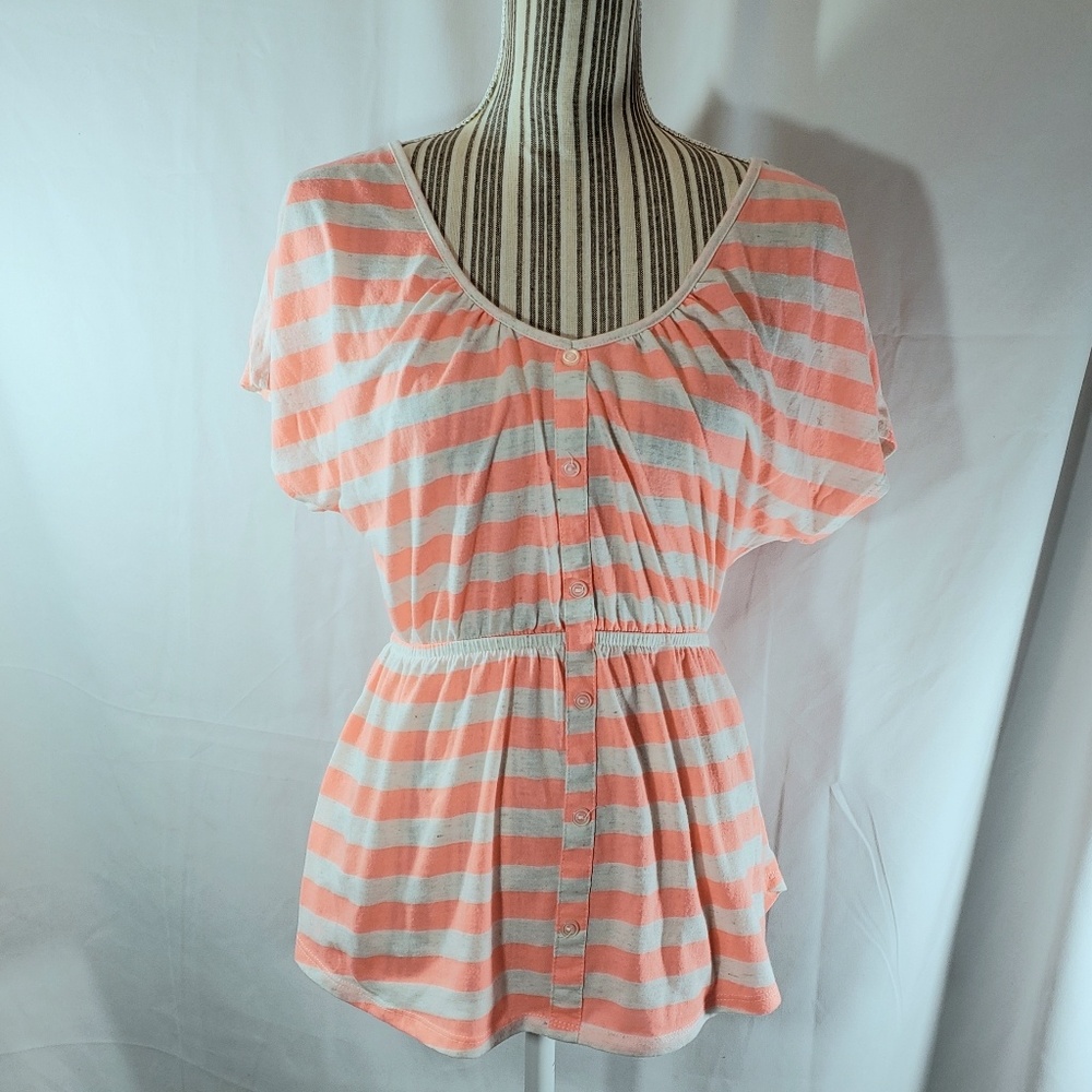 No boundaries  Orange & White Striped Button Down Top Size Medium